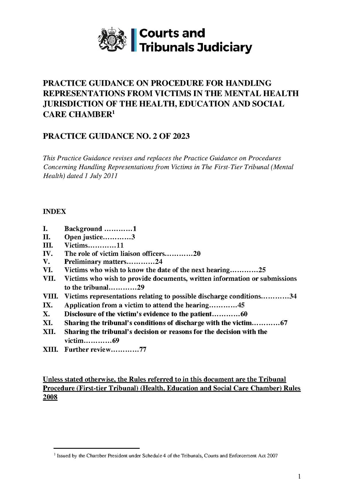 Courts and Tribunals Judiciary, 'Practice Guidance Procedure for